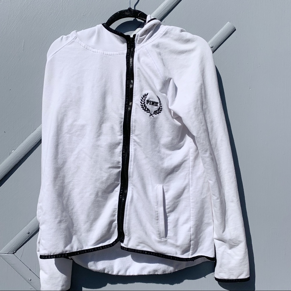 VS PINK White Zip Up Hoodie | Size Medium